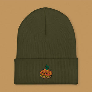 Tropical Pineapple Bun Embroidered Beanie - Ni De Mama Chinese - Inspired Clothing | Olive Green ,