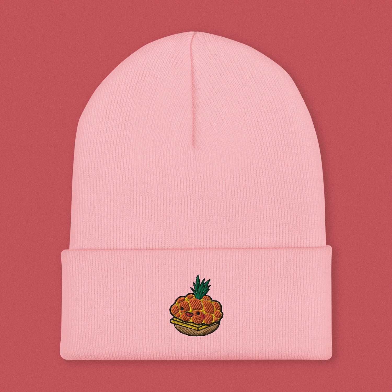 Tropical Pineapple Bun Embroidered Beanie - Ni De Mama Chinese - Inspired Clothing | Soft Pink ,