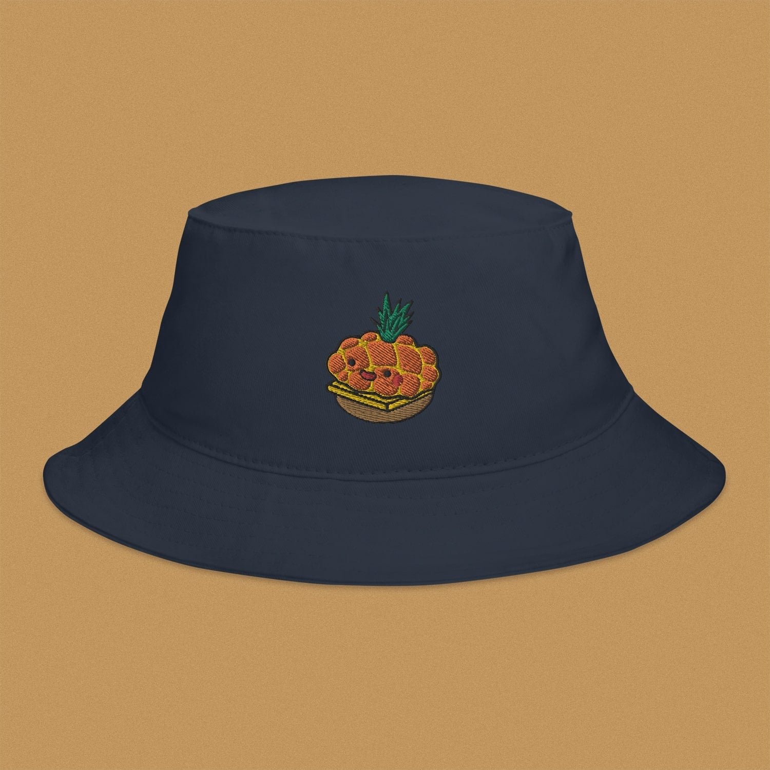 Tropical Pineapple Bun Embroidered Bucket Hat - Ni De Mama Chinese - Inspired Clothing | Navy Blue ,