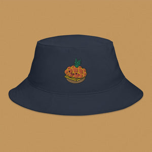 Tropical Pineapple Bun Embroidered Bucket Hat - Ni De Mama Chinese - Inspired Clothing | Navy Blue ,