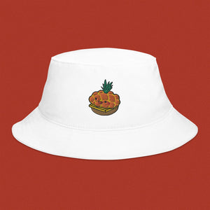 Tropical Pineapple Bun Embroidered Bucket Hat - Ni De Mama Chinese - Inspired Clothing | White ,