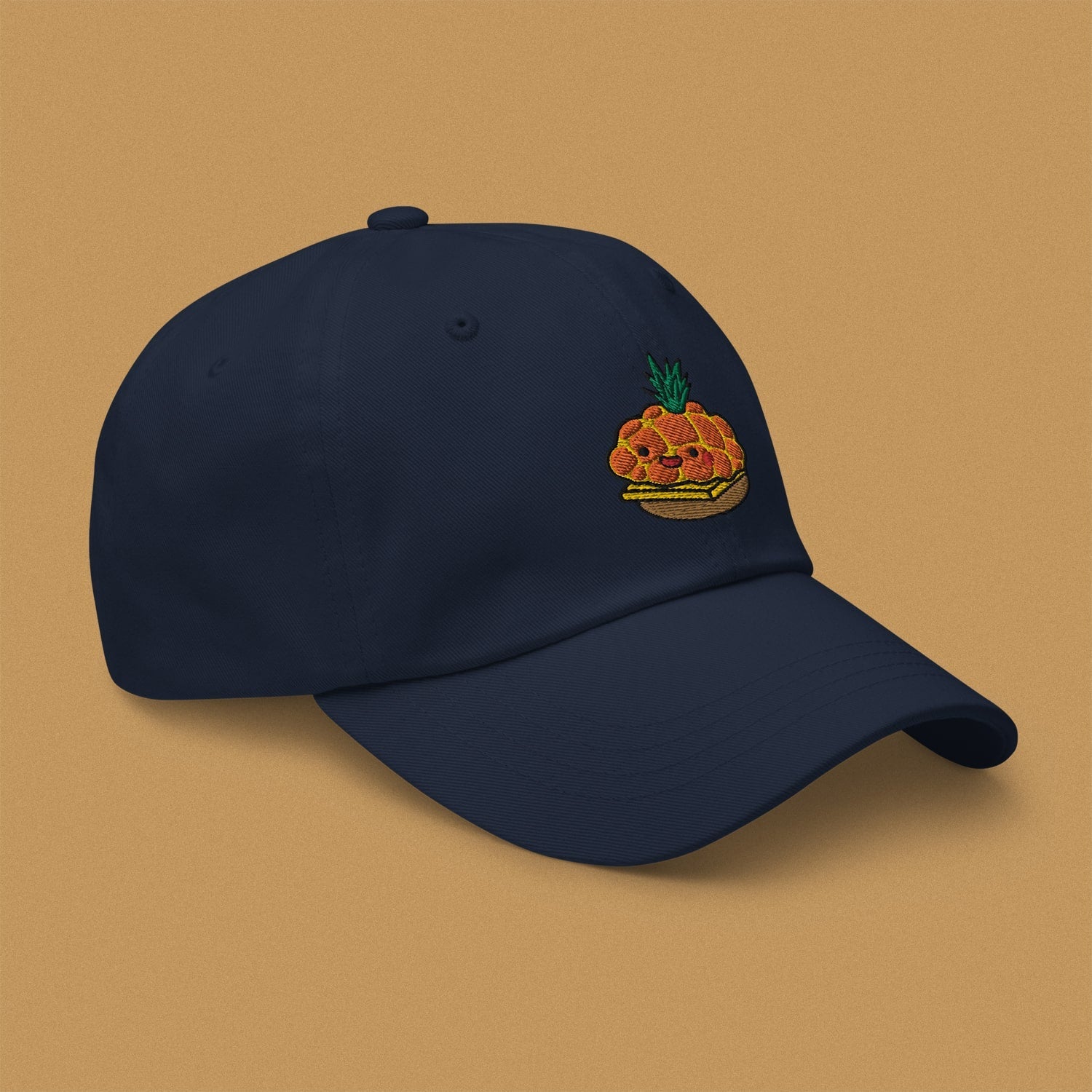 Tropical Pineapple Bun Embroidered Cap - Ni De Mama Chinese - Inspired Clothing | Navy Blue ,