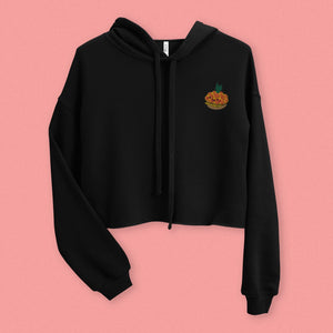 Tropical Pineapple Bun Embroidered Crop Hoodie - Ni De Mama Chinese - Inspired Clothing | Black , S