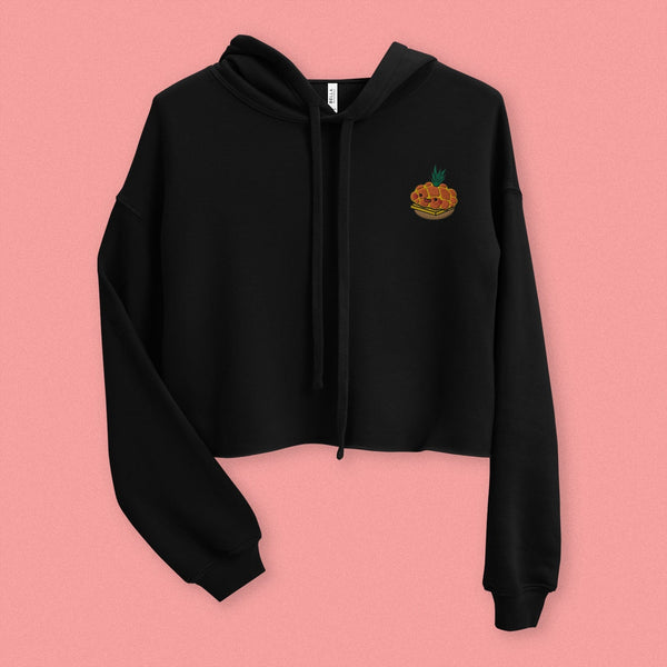 Tropical Pineapple Bun Embroidered Crop Hoodie - Ni De Mama Chinese - Inspired Clothing | Black , S