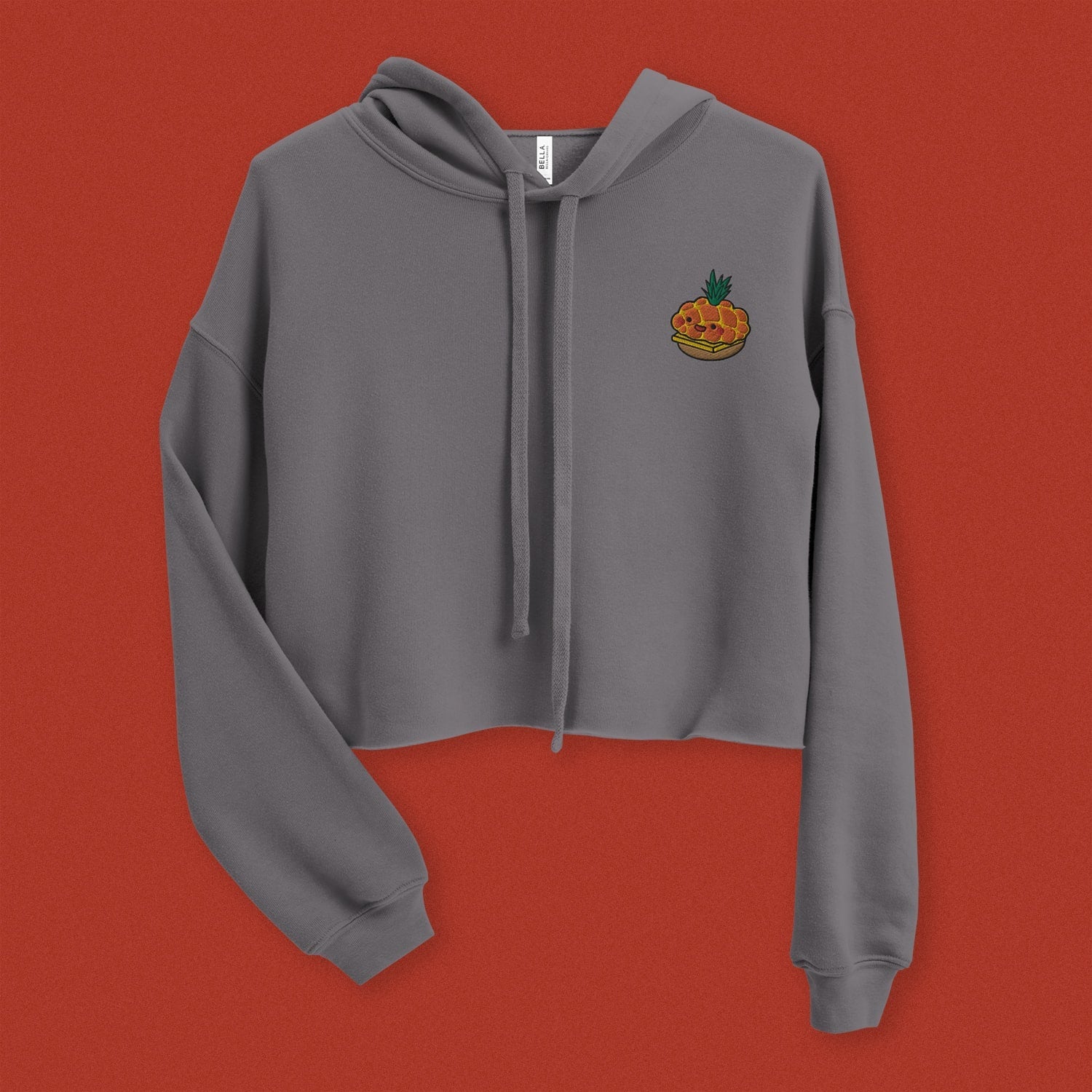 Tropical Pineapple Bun Embroidered Crop Hoodie - Ni De Mama Chinese - Inspired Clothing | Pewter Grey , S