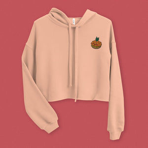 Tropical Pineapple Bun Embroidered Crop Hoodie - Ni De Mama Chinese - Inspired Clothing | Soft Peach , S