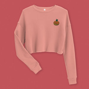 Tropical Pineapple Bun Embroidered Crop Sweatshirt - Ni De Mama Chinese - Inspired Clothing | Mauve , S