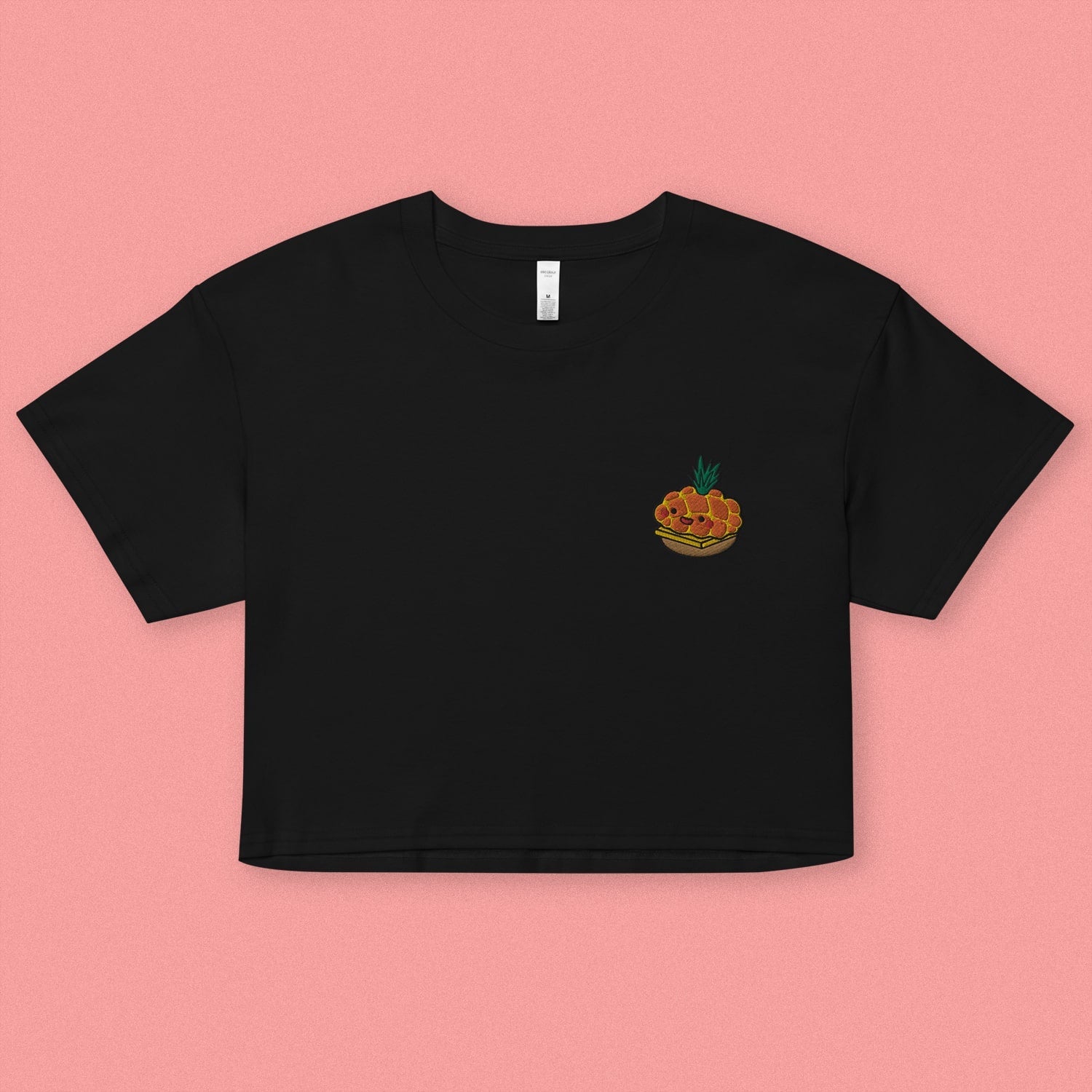 Tropical Pineapple Bun Embroidered Crop T-Shirt - Ni De Mama Chinese - Inspired Clothing | Black , XS