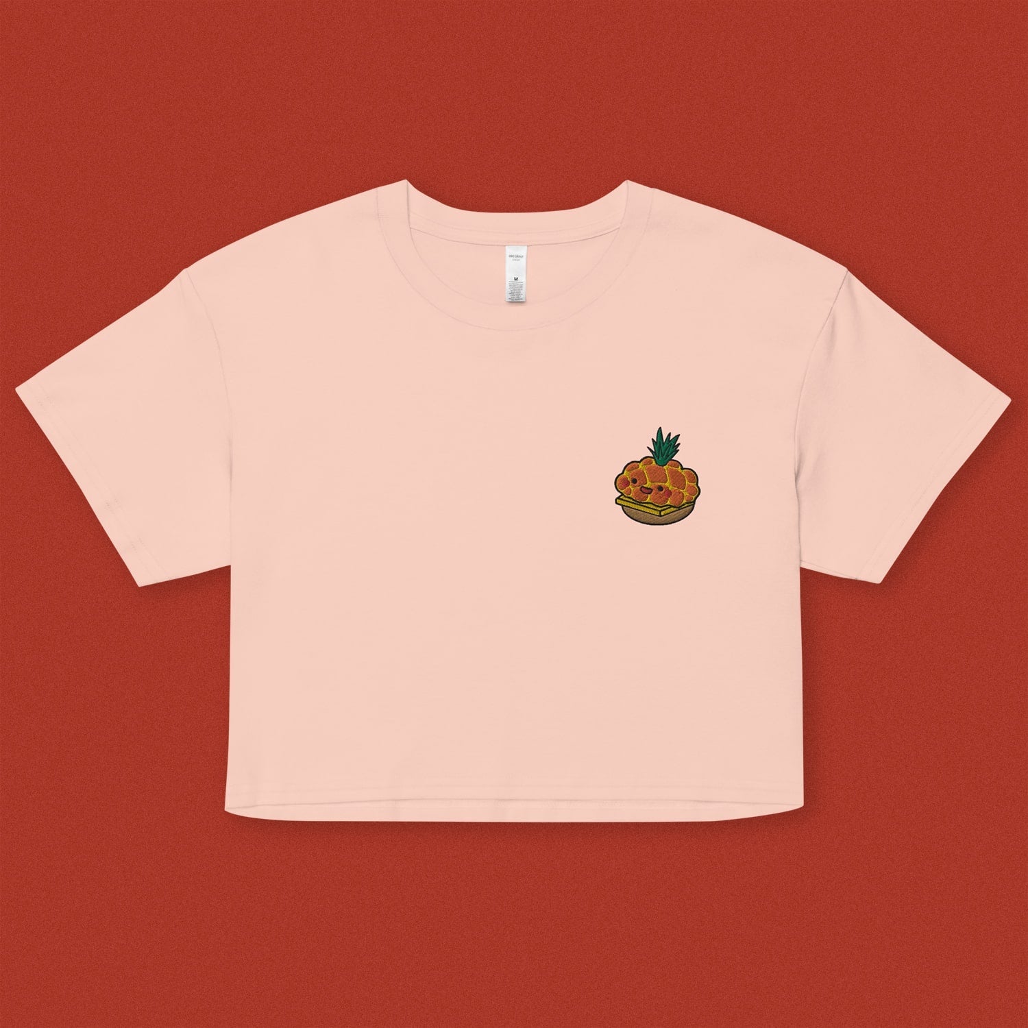 Tropical Pineapple Bun Embroidered Crop T-Shirt - Ni De Mama Chinese - Inspired Clothing | Pale Pink , XS