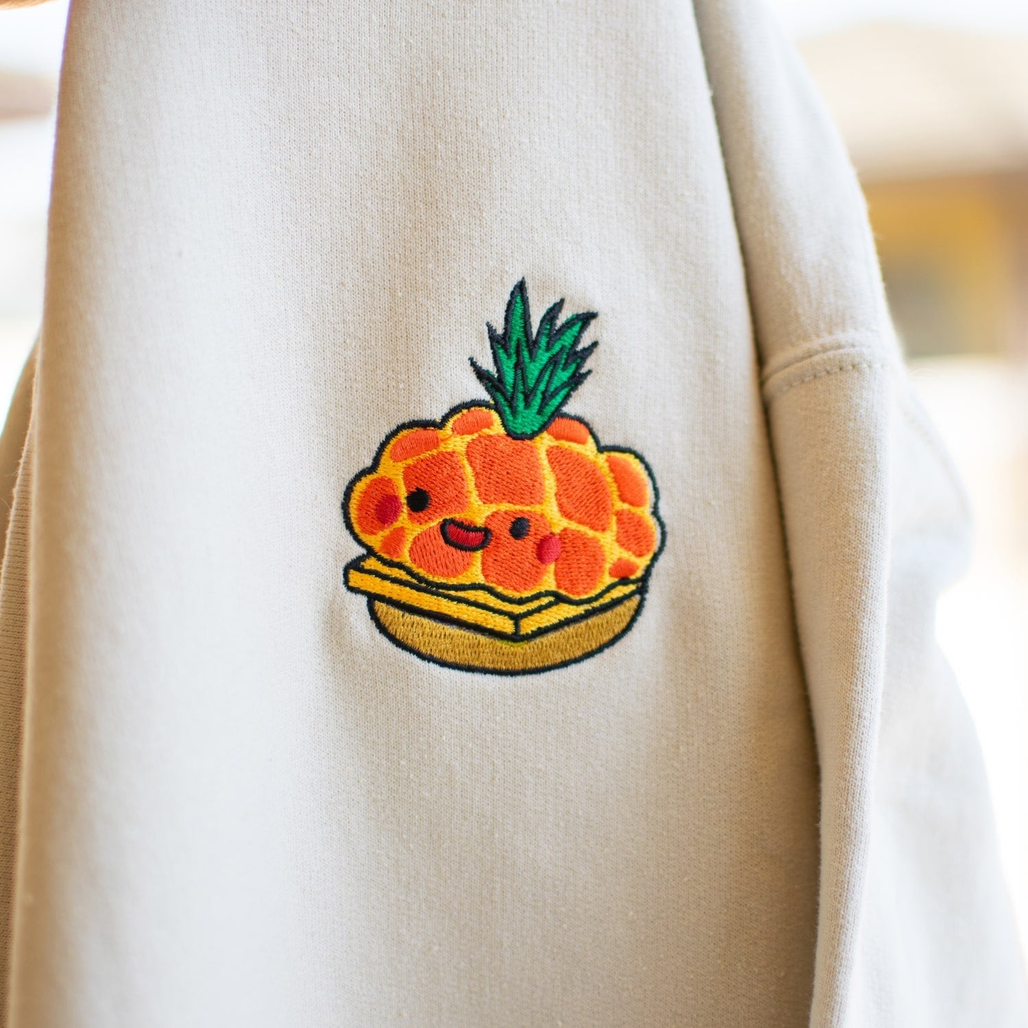 Tropical Pineapple Bun Embroidered Hoodie - Ni De Mama Chinese - Inspired Clothing | Soft Cream , S