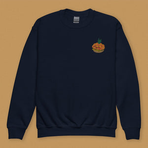 Tropical Pineapple Bun Embroidered Kids Sweatshirt - Ni De Mama Chinese - Inspired Clothing | Navy Blue , XS