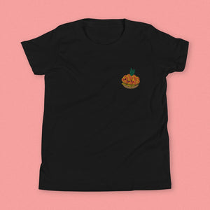 Tropical Pineapple Bun Embroidered Kids T-Shirt - Ni De Mama Chinese - Inspired Clothing | Black , S