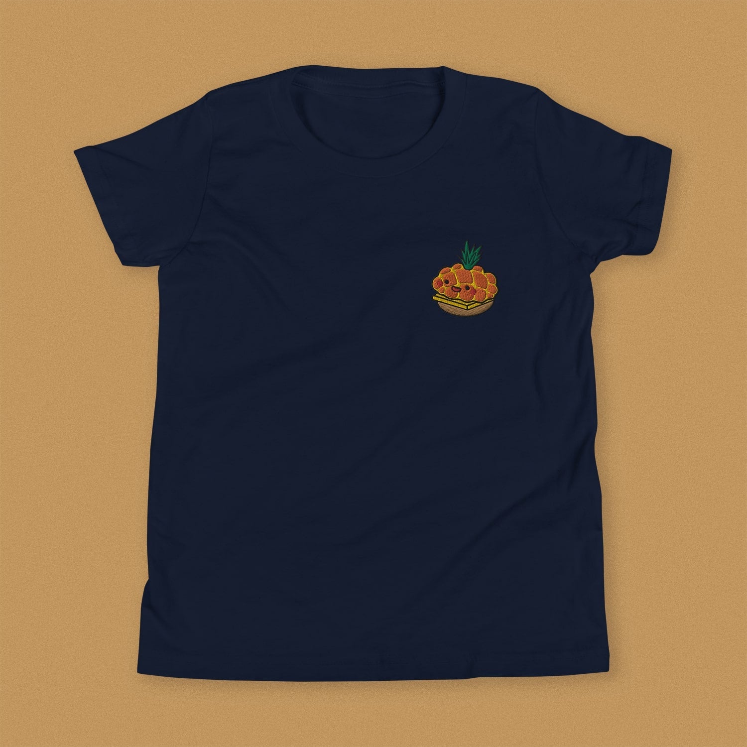 Tropical Pineapple Bun Embroidered Kids T-Shirt - Ni De Mama Chinese - Inspired Clothing | Navy Blue , S