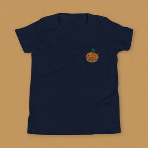 Tropical Pineapple Bun Embroidered Kids T-Shirt - Ni De Mama Chinese - Inspired Clothing | Navy Blue , S