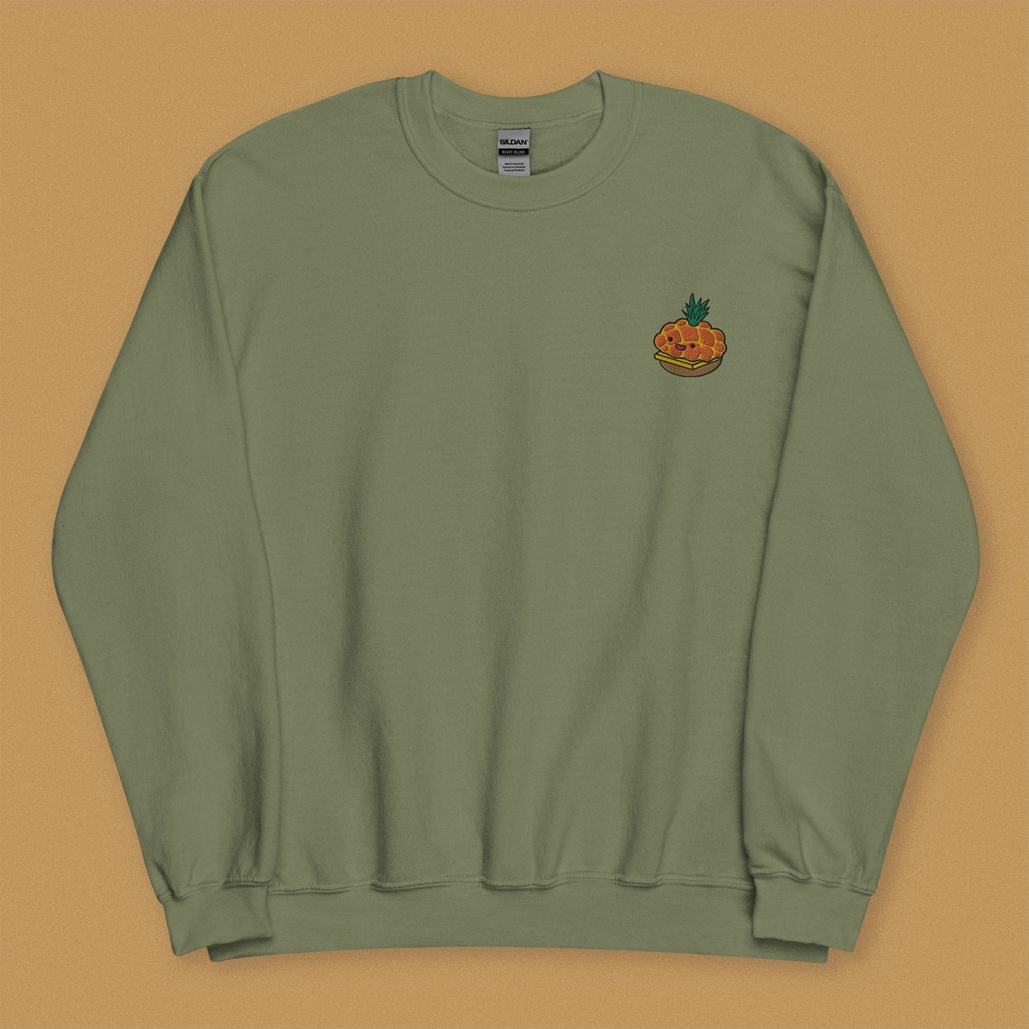 Tropical Pineapple Bun Embroidered Sweatshirt - Ni De Mama Chinese - Inspired Clothing | Olive Green , S