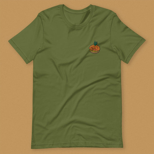 Tropical Pineapple Bun Embroidered T-Shirt - Ni De Mama Chinese - Inspired Clothing | Olive Green , S