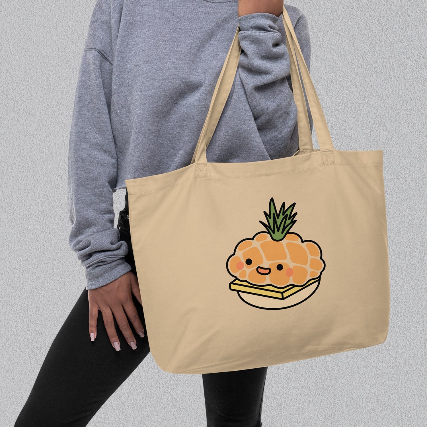 Tropical Pineapple Bun Large Tote - Ni De Mama Chinese - Inspired Clothing | Black ,