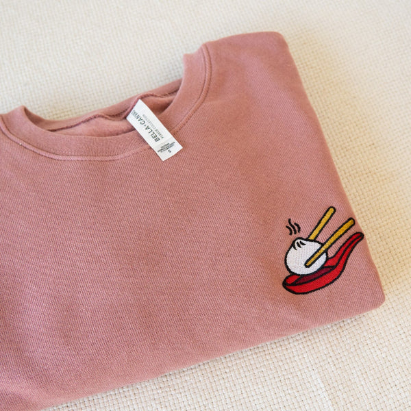 Xiao Long Bao Embroidered Crop Sweatshirt / Imperfect (Final Sale) - Ni De Mama Chinese - Inspired Clothing | Mauve , S