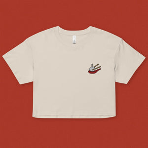 Xiao Long Bao Embroidered Crop T-Shirt - Ni De Mama Chinese - Inspired Clothing | Cream , XS