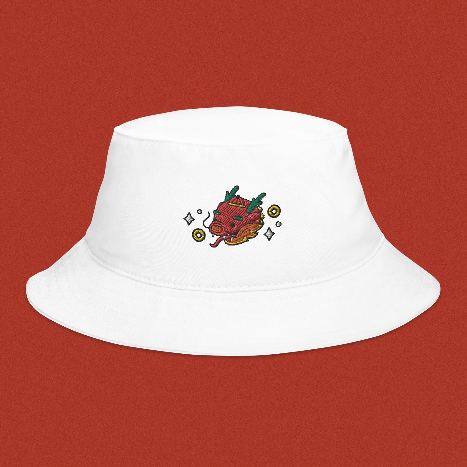 Year of the Dragon Embroidered Bucket Hat - Ni De Mama Chinese - Inspired Clothing | White ,