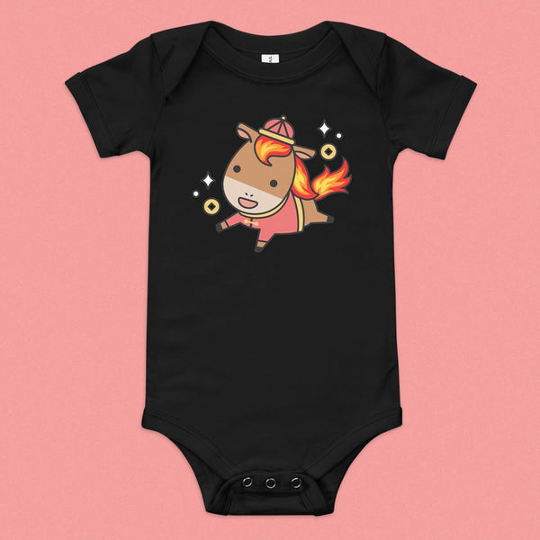 Year of the Fire Horse Baby Onesie - Ni De Mama Chinese - Inspired Clothing | Black , 3 - 6m