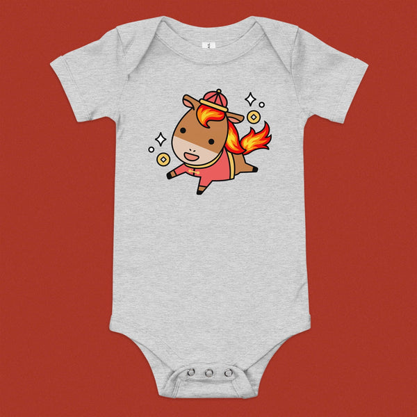 Year of the Fire Horse Baby Onesie - Ni De Mama Chinese - Inspired Clothing | Heather Grey , 3 - 6m