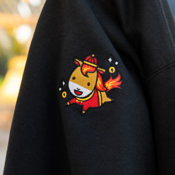 Year of the Fire Horse Embroidered Hoodie - Ni De Mama Chinese - Inspired Clothing | Maroon , S