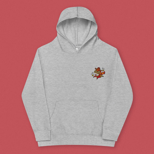Year of the Fire Horse Embroidered Kids Hoodie - Ni De Mama Chinese - Inspired Clothing | Heather Grey , S