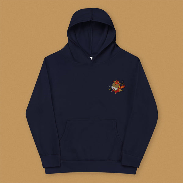 Year of the Fire Horse Embroidered Kids Hoodie - Ni De Mama Chinese - Inspired Clothing | Navy Blue , S