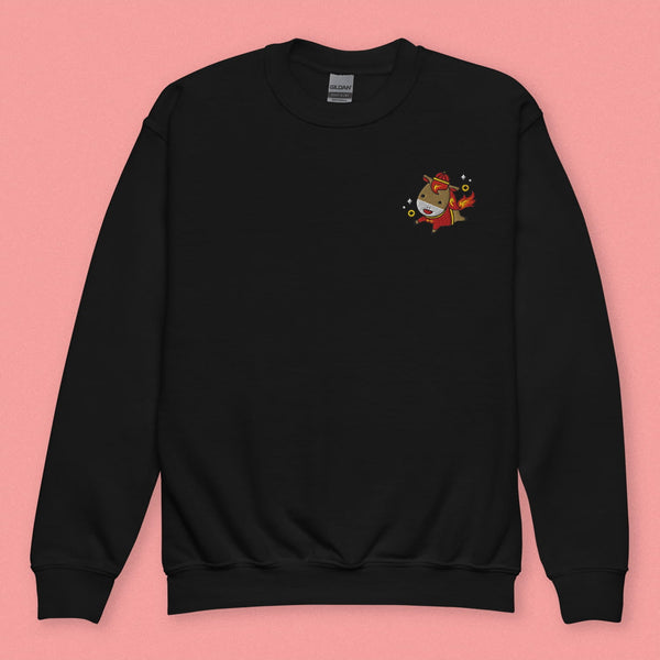Year of the Fire Horse Embroidered Kids Sweatshirt - Ni De Mama Chinese - Inspired Clothing | Black , XS