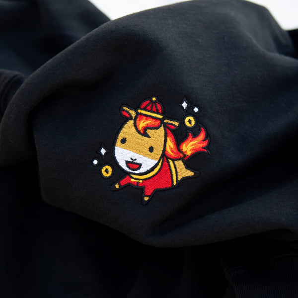 Year of the Fire Horse Embroidered Sweatshirt - Ni De Mama Chinese - Inspired Clothing | Black , S