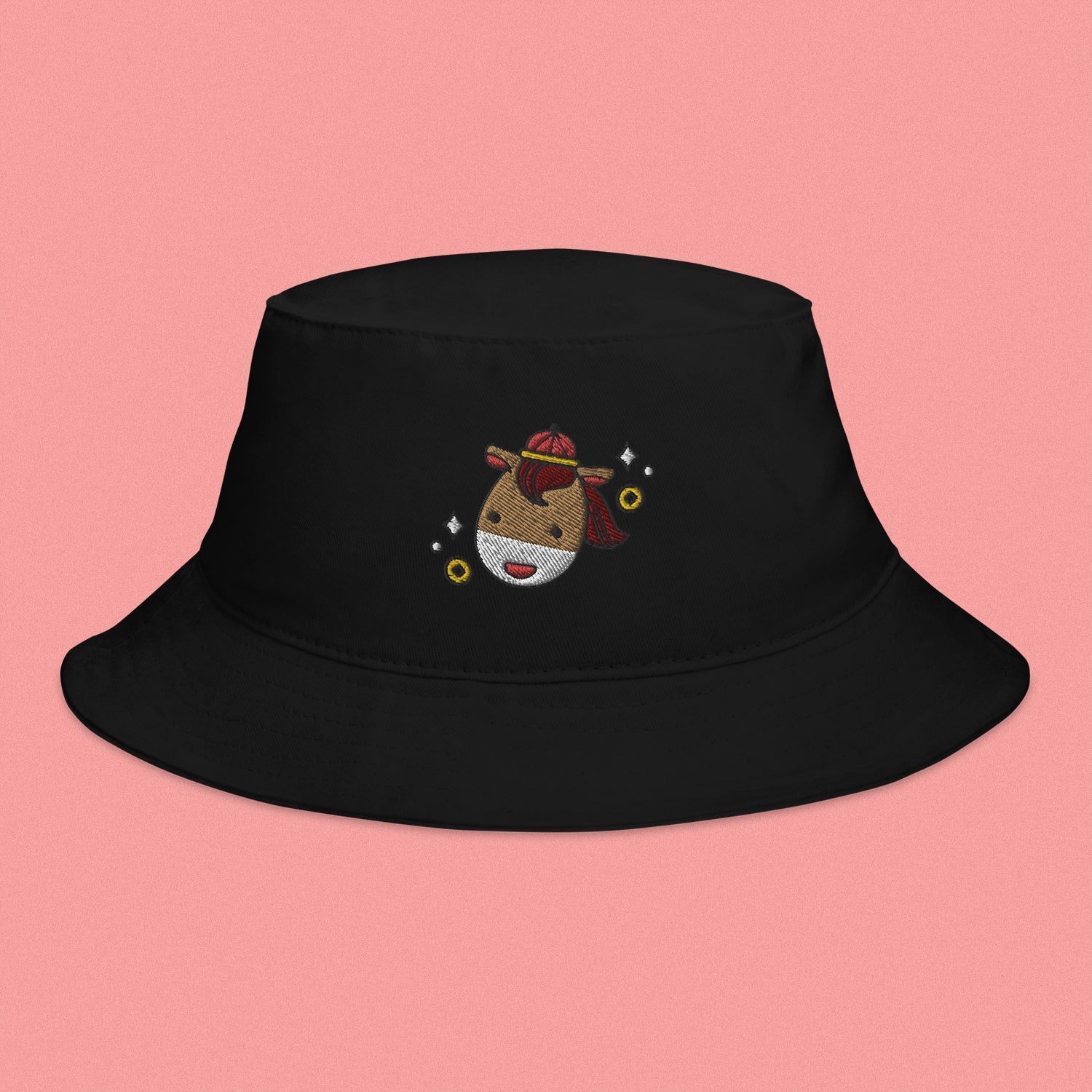 Year of the Horse Embroidered Bucket Hat - Ni De Mama Chinese - Inspired Clothing | Black ,