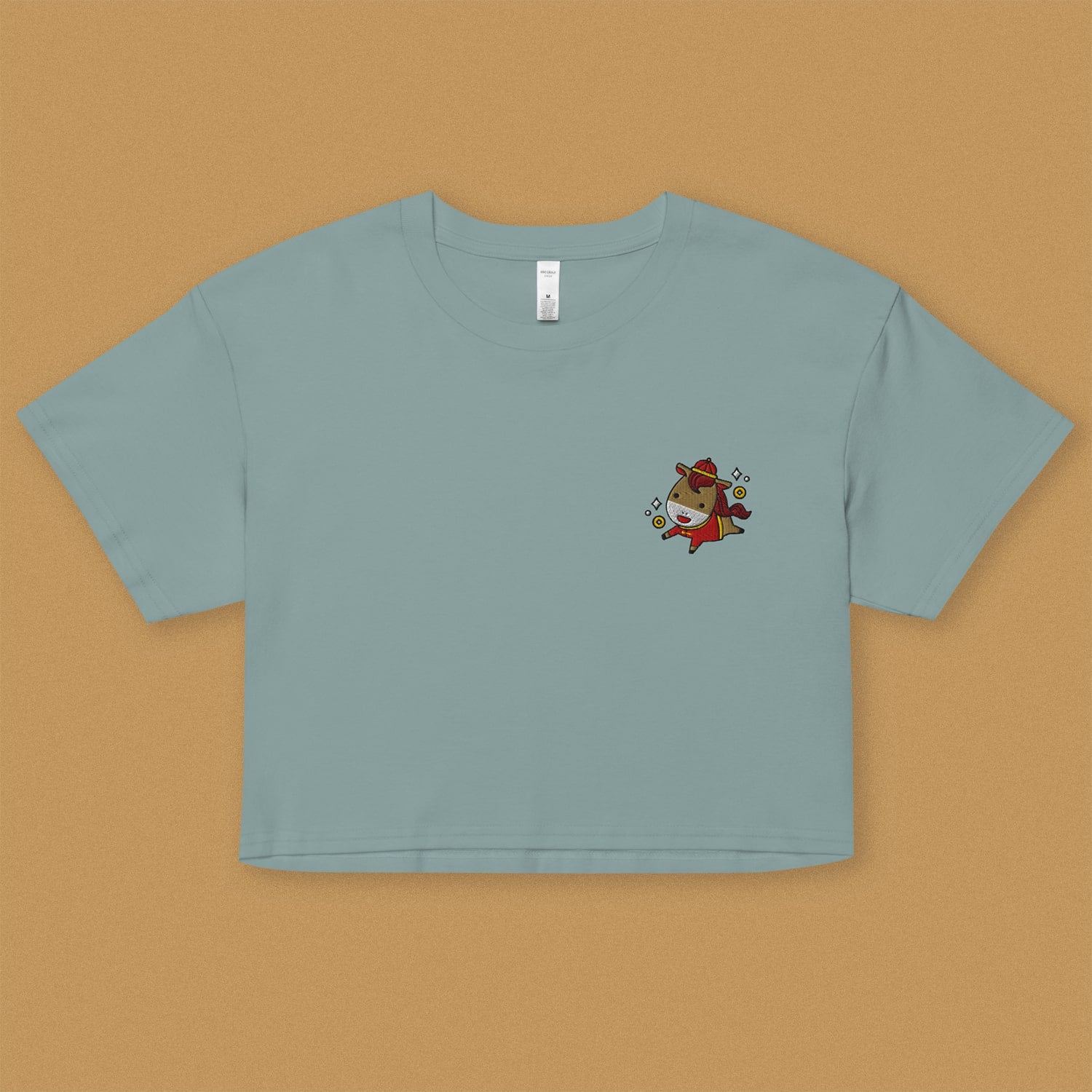 Year of the Horse Embroidered Crop T-Shirt - Ni De Mama Chinese - Inspired Clothing | Teal , XS