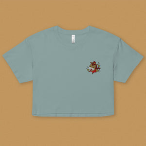 Year of the Horse Embroidered Crop T-Shirt - Ni De Mama Chinese - Inspired Clothing | Teal , XS