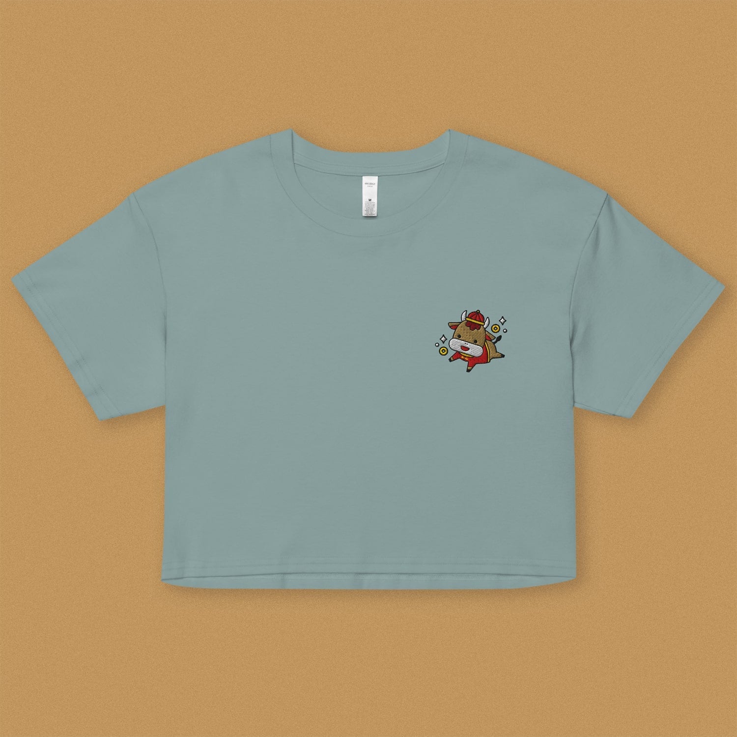 Year of the Ox Embroidered Crop T-Shirt - Ni De Mama Chinese - Inspired Clothing | Teal , XS