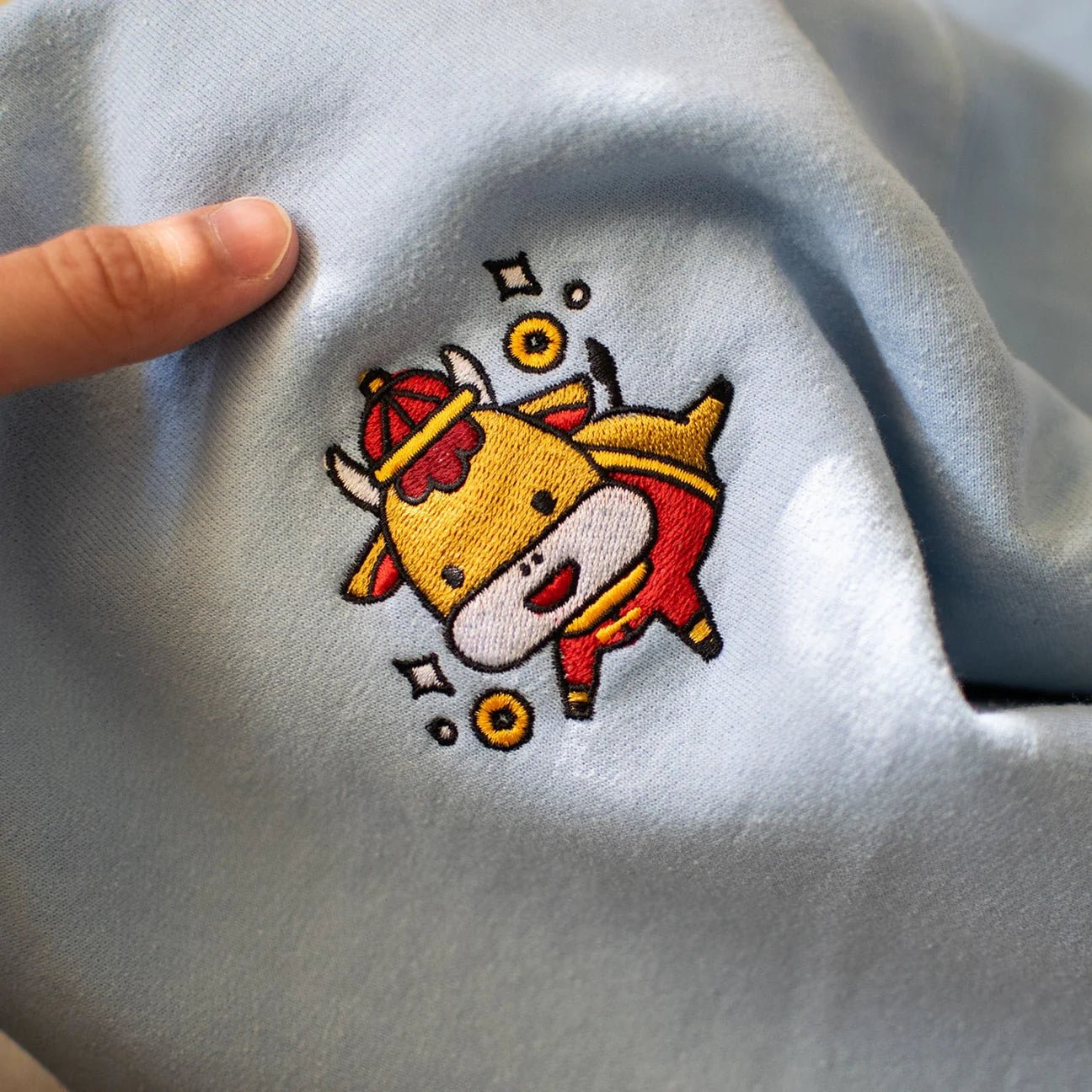 Year of the Ox Embroidered Sweatshirt / Overstock (Final Sale) - Ni De Mama Chinese - Inspired Clothing | Baby Blue , M