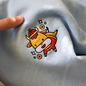 Year of the Ox Embroidered Sweatshirt / Overstock (Final Sale) - Ni De Mama Chinese - Inspired Clothing | Baby Blue , M