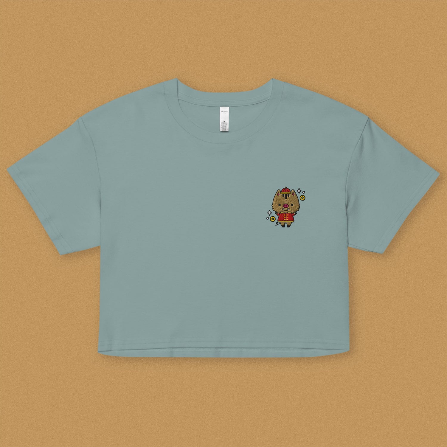 Year of the Pig Embroidered Crop T-Shirt - Ni De Mama Chinese - Inspired Clothing | Teal , XS