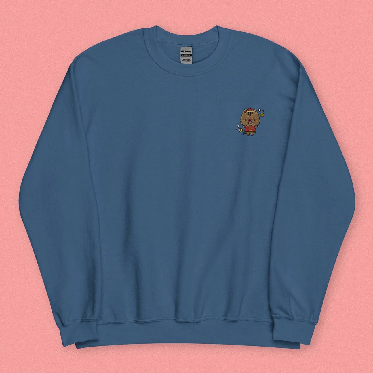 Year of the Pig Embroidered Sweatshirt / Overstock (Final Sale) - Ni De Mama Chinese - Inspired Clothing | Steel Blue , M
