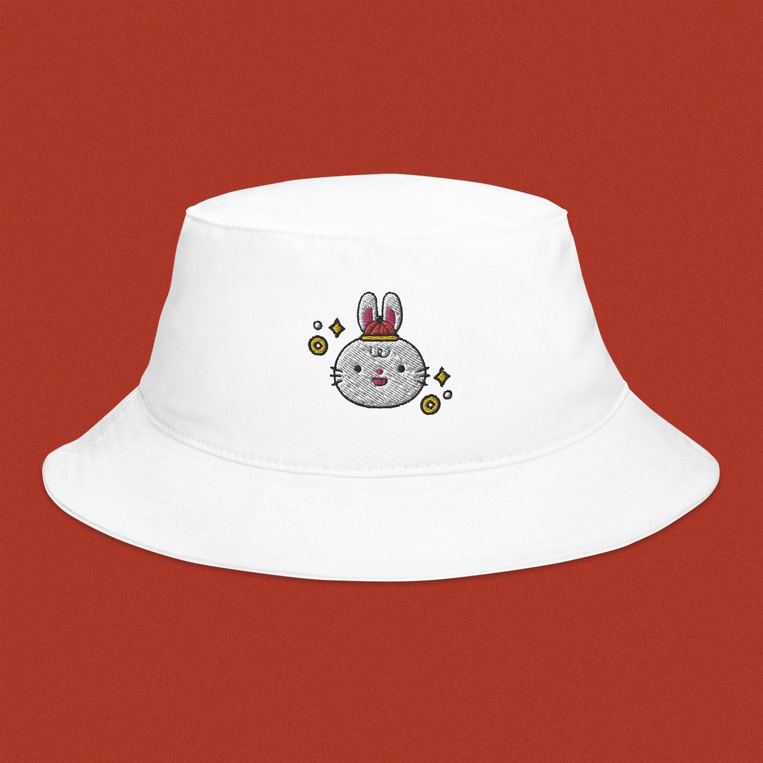 Year of the Rabbit Embroidered Bucket Hat - Ni De Mama Chinese - Inspired Clothing | White ,