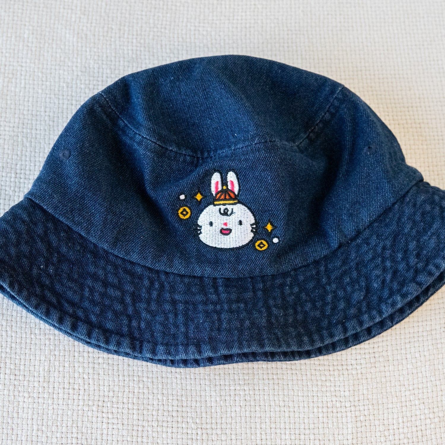 Year of the Rabbit Embroidered Denim Bucket Hat / Sample (Final Sale) - Ni De Mama Chinese - Inspired Clothing | Denim Blue ,