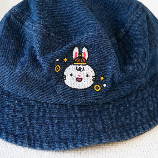 Year of the Rabbit Embroidered Denim Bucket Hat / Sample (Final Sale) - Ni De Mama Chinese - Inspired Clothing | Denim Blue ,