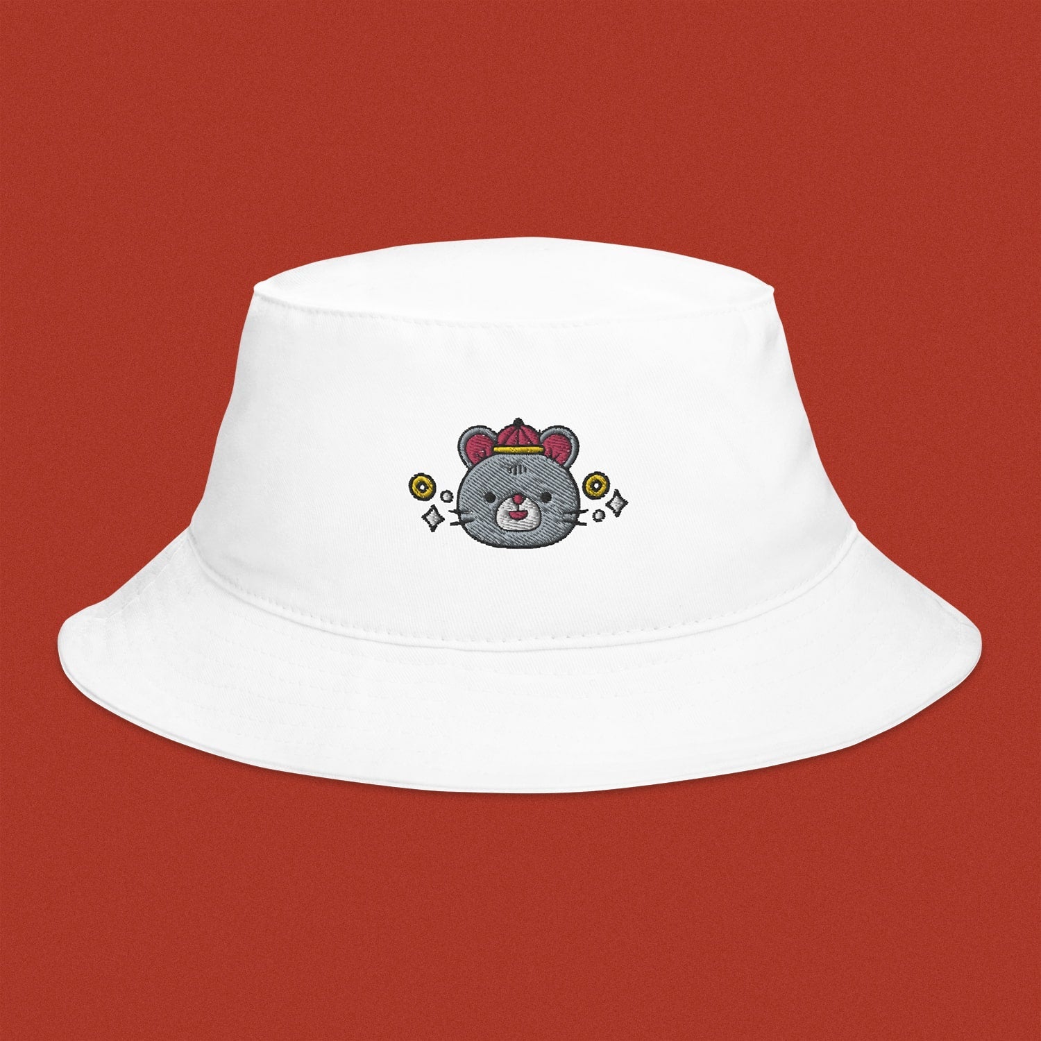 Year of the Rat Embroidered Bucket Hat - Ni De Mama Chinese - Inspired Clothing | White ,