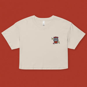 Year of the Rat Embroidered Crop T-Shirt - Ni De Mama Chinese - Inspired Clothing | Cream , XS