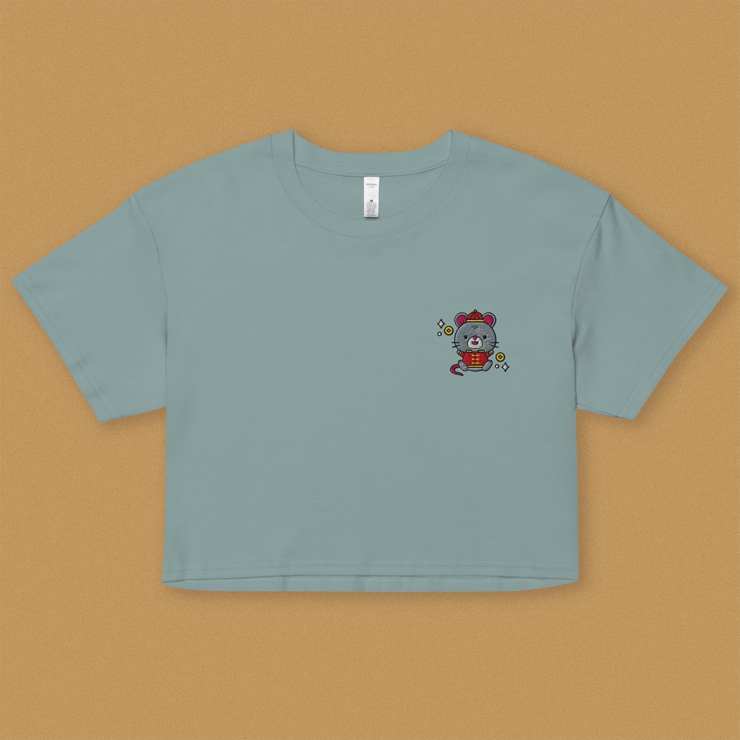 Year of the Rat Embroidered Crop T-Shirt - Ni De Mama Chinese - Inspired Clothing | Teal , XS