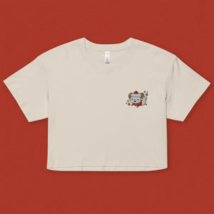 Year of the Sheep Embroidered Crop T-Shirt - Ni De Mama Chinese - Inspired Clothing | Cream , XS