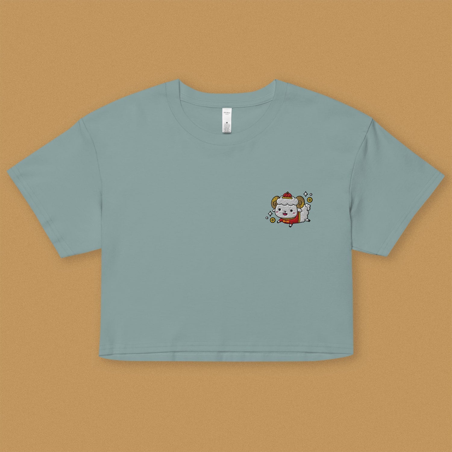 Year of the Sheep Embroidered Crop T-Shirt - Ni De Mama Chinese - Inspired Clothing | Teal , XS