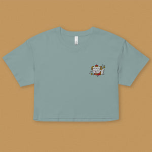 Year of the Sheep Embroidered Crop T-Shirt - Ni De Mama Chinese - Inspired Clothing | Teal , XS