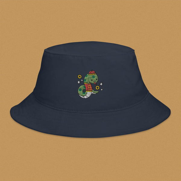 Year of the Snake Embroidered Bucket Hat - Ni De Mama Chinese - Inspired Clothing | Navy Blue ,