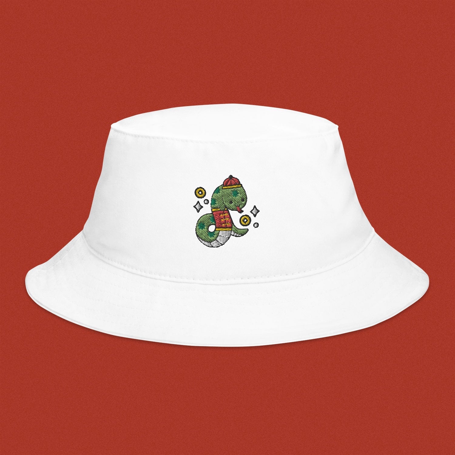 Year of the Snake Embroidered Bucket Hat - Ni De Mama Chinese - Inspired Clothing | White ,